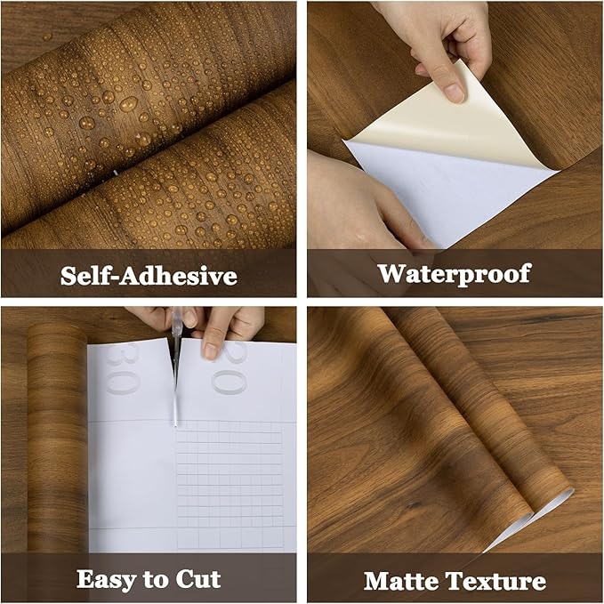 COSNIGHT Wood Grain Contact Paper, Vintage Peel and Stick Wallpaper 23.6''x118'', Removable Natural Matte Wall Paper for Countertops, Cabinets and Drawers