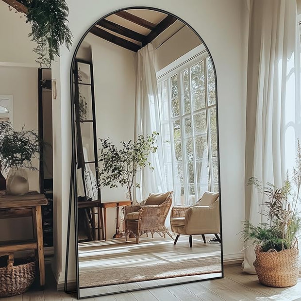 Antok Arched Full Length Mirror, 81"x41" Black Metal Frame Floor Mirror for Bedroom Living Room, Freestanding/Wall Mount/Leaning