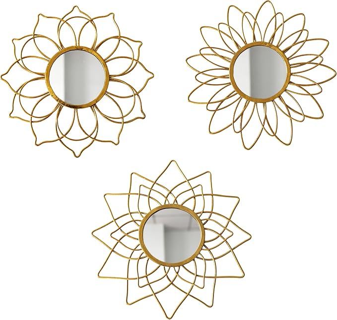 Champagne Gold Round Mirrors for Wall Pack of 3 - | 9 inch Decorative Mirrors for Valentine Wall Decor& Vintage Room Decor | Circle Mirror Modern Valentine Gifts for Women & Moms