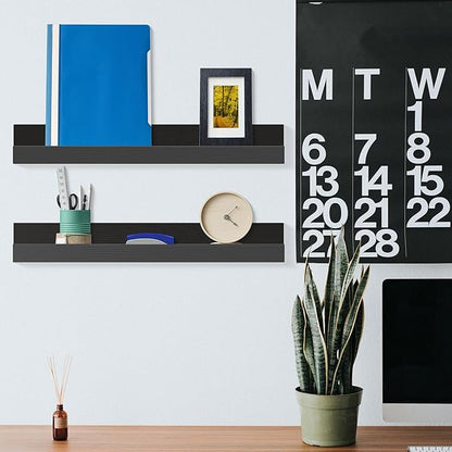 ZNZ Floating Wall Shelves for Home Decor, Durable PS Material Shelf, Strong One-Piece Design for Bedroom, Living Room, Office, Kitchen, Bathroom, Picture Ledge, Black