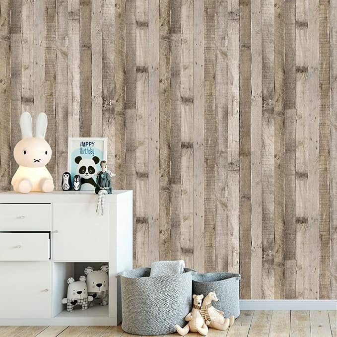 Yun-aeon Natural Wood-Grey Wood Contact Paper Peel and Stick Wallpaper 34.6