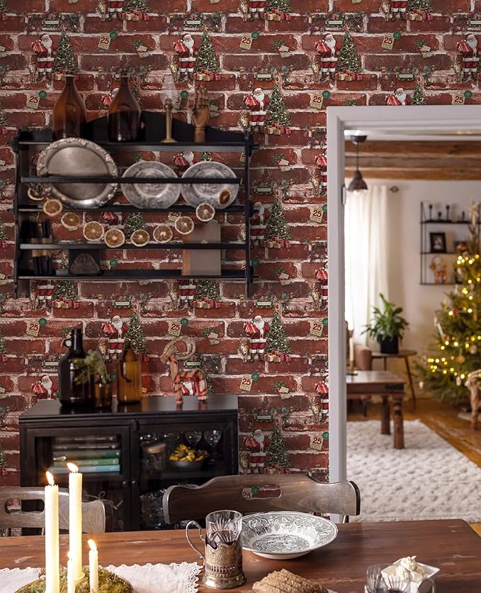 Christmas Wallpaper Brick Wallpaper Peel and Stick 17.3