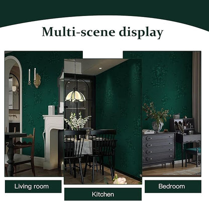 Dimoon 17.7''x236.2''Green Peel and Stick Wallpaper Gothic Floral Wall Paper Contact Paper Closeout Renter Friendly Modern Self Adhesive(236.2''x17.7'', Blackish Green Floral Textured)