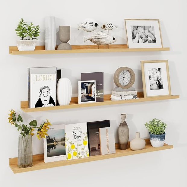 Axeman 48 Inch Floating Shelves with Lip, Set of 3 - Oak - Wall Mounted Shelves for Storage and Display - Engineered Wood - 22 lbs Weight Capacity