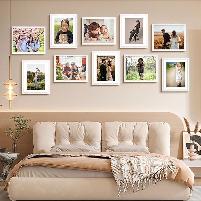FIXSMITH 8x10 Picture Frame Bulk-4 Pack, Photo Frame with HD Plexiglass, Display Pictures 5x7 with Mat or 8x10 Without Mat, White Picture Frames Collage Wall Decor, Wall & Tabletop Picture Frames