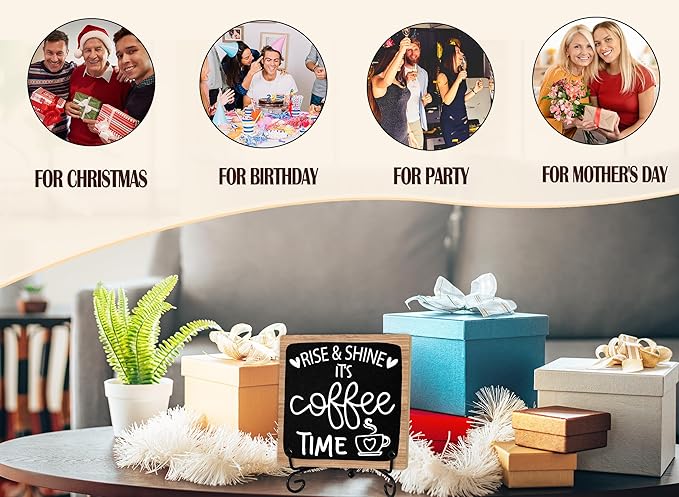 Coffee Desk Decor Sign, Coffee Time Sign With Stand For Farmhouse Home Kitchen Table, Wine Sign For Farmhouse Home Kitchen Bar Shelf Table, Gifts For Family Friend Coworker-08