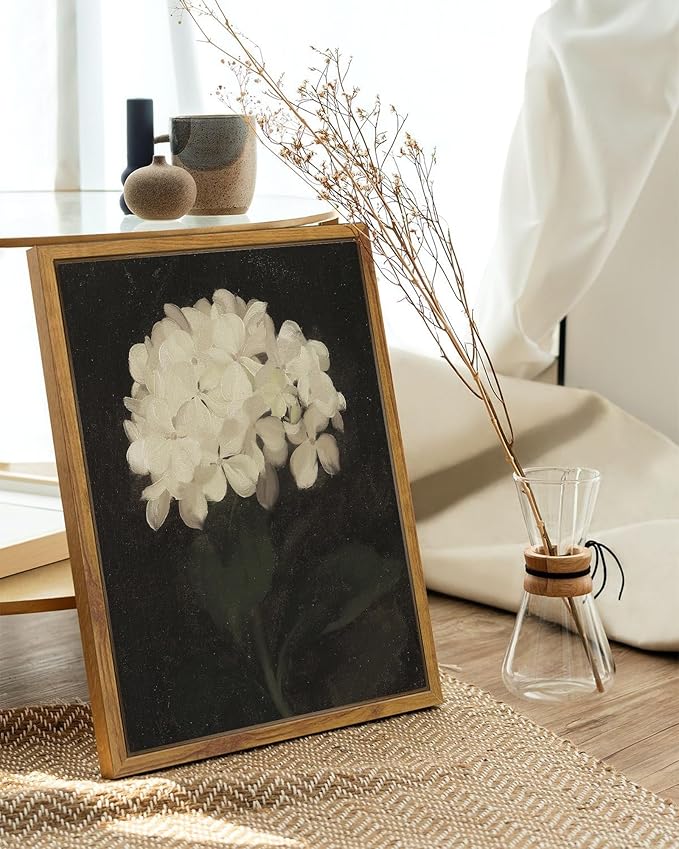 SHENIFY 11x14in Vintage Hydrangeas Ball Wall Home Decor Flower Classic Prints Kitchen Bathroom Office Decor - Natural Framed