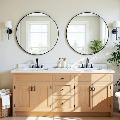 Antok Wall Mirror, 20"x20" Bathroom Vanity Mirror, Anti-Rust HD Tempered Glass, Wall Mounted Mirrors for Living Room, Entryway, Black Frame, Round