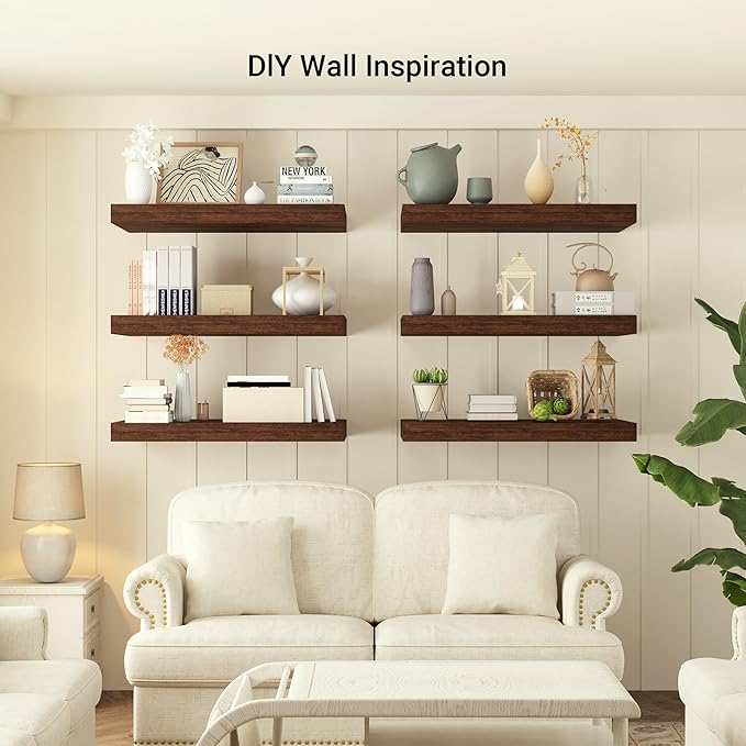 Heimlove 12 Inch Deep Floating Shelves, 55 x 12 inches Long Wall Shelf, Large Extra Display Shelf & Storage Shelf, Rustic Wood Wall Shelves for Fireplace Mantel, Set of 1(Rustic Brown)