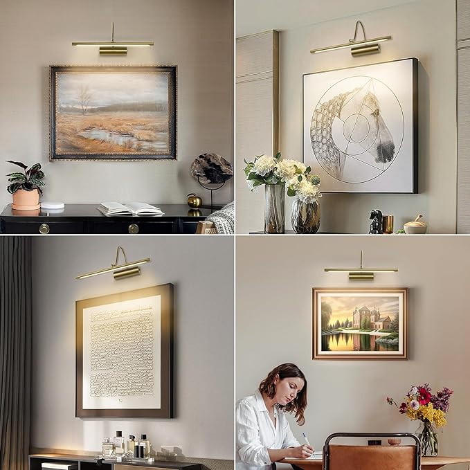 JOOSENLUX Battery Operated Picture Lights Gold Wall Lights Wireless Flexible Neck with Remote Rechargeable Wall Lights for Pictures 16