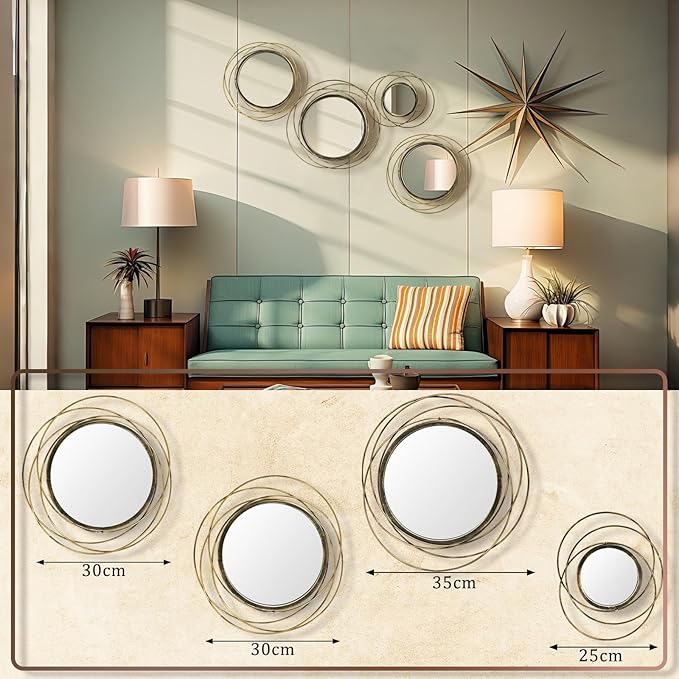 Hicarer 4 Pcs Decorative Wall Mirror Round Modern Circle Mounted Mirror Metal Wall Art Decor for Bedroom Living Room Entryway Dining Room Hallway (Bronze)