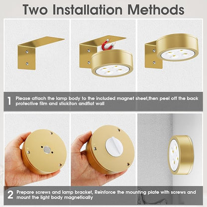 Picture Lights for Wall, 3 Lighting Modes Magnetic Art Display Light,Battery Operated Led Painting Light with Remote Control Dimmable & Timer,6Pack Gold