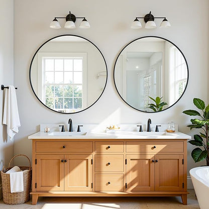 Antok Wall Mirror, 24"x24" Bathroom Vanity Mirror, Anti-Rust HD Tempered Glass, Wall Mounted Mirrors for Living Room, Entryway, Black Frame, Round