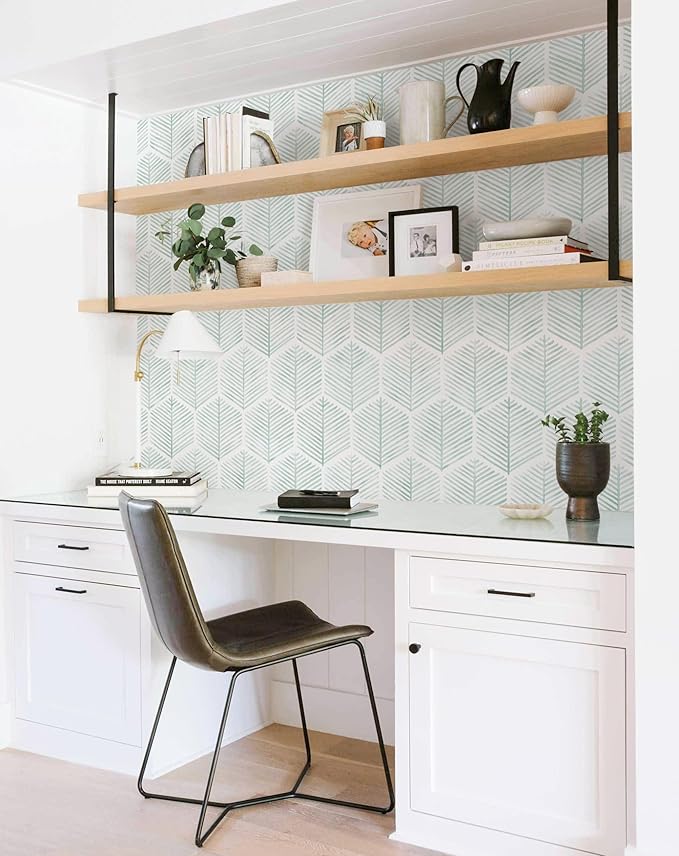 MelunMer Modern Peel and Stick Wallpaper Boho Contact Paper for Cabinets/Drawers 78.8In L 17.3In W Self Adhesive Removable Wallpaper for Bedroom/Bathroom Waterproof Geometric Contact Paper Green/White
