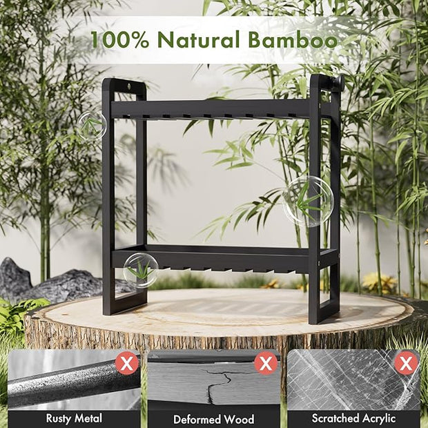 AmazerBath Bamboo Over The Toilet Storage Shelf - 2-Tier Bathroom Organizers and Storage Shelves, 2 in 1 Dual Stable Above Over Toilet Bathrooms Shelf Home Storages Rack for Small Bathroom, Black