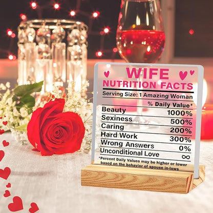 Valentines Desk Decor, Happy Valentine's Day Home Office Table Sign for Porch Tiered Tray Shelf Party, Rustic Romantic Acrylic Gifts Decorations for Him Her, Wife Nutrition