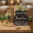 4 Pcs Christian Table Decor Inspirational Gifts for Women Look Back and Thank God Look Forward and Trust God Wooden Block Signs Farmhouse Christian Centerpiece for Mother's Day Home Office