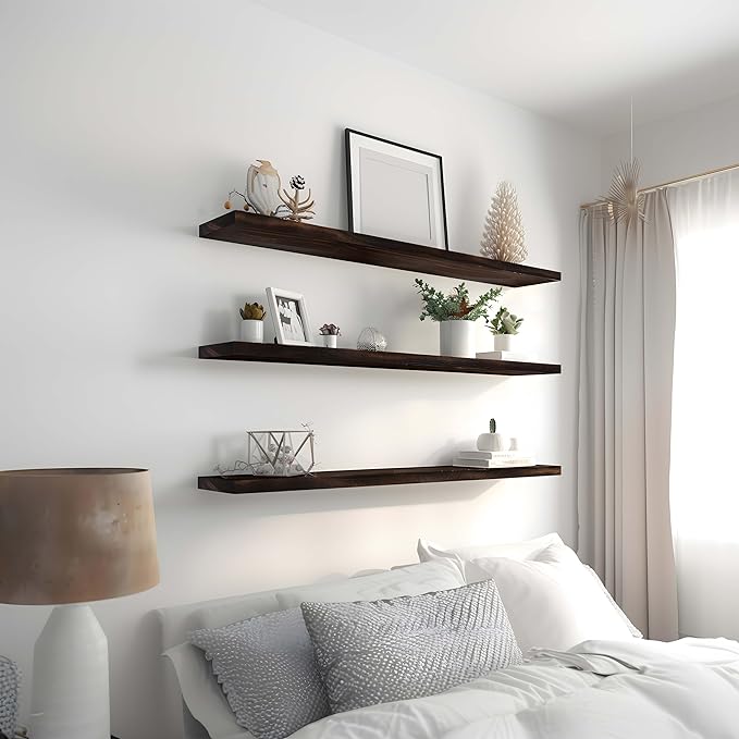 36 Inch Brown Wood Floating Shelves for Wall Rustic Wall Shelf for Bedroom Living Room Set of 4