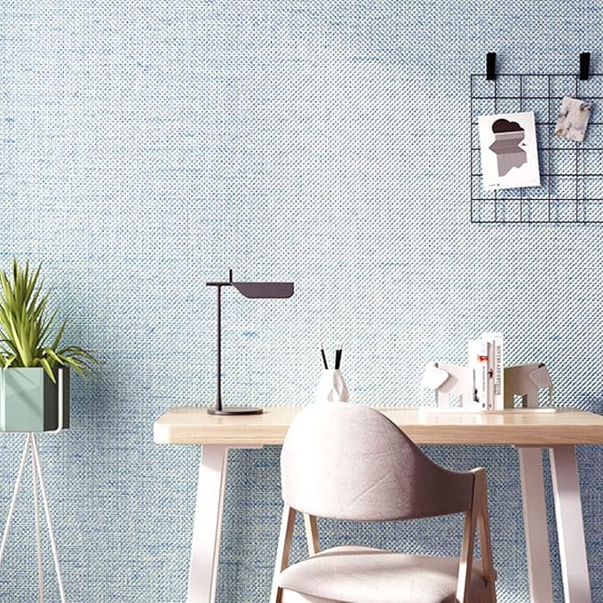 Yancorp Textured Fabric Grasscloth Peel and Stick Wallpaper Blue Contact Paper - 15.7"x120" Faux Grasscloth Peel & Stick - Light Blue