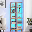 TUTOTAK Corner Shelf with LED Light, 6-Tier Corner Bookshelf for Small Space, Narrow Display Corner Shelf Stand with Storage Rack, for Living Room, Bedroom, Natural BS08BN006L