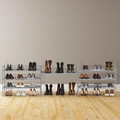 Simple Houseware 3-Tier Shoe Rack Storage Organizer, Grey – Space-Saving Shoe Shelf, Holds 9–16 Pairs, Sturdy Metal Frame, Easy Assembly – Closet, Entryway, Bedroom Shoe Storage Solution