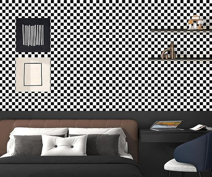 Modern Peel and Stick Wallpaper Black and White Mosaic Checkered Contact Paper 17.7"x118" Self Adhesive Lattice Wallpaper Removable Decorative Wallpapers for Bedroom Countertops Cabinet Vinyl Roll