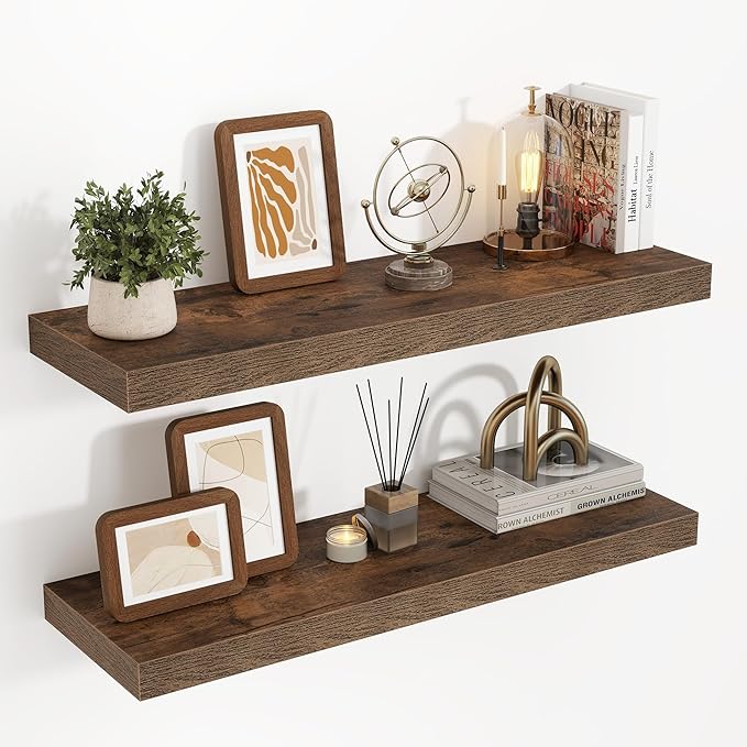 32 Inch Floating Shelves, 3D Textured Wood Grain, 32