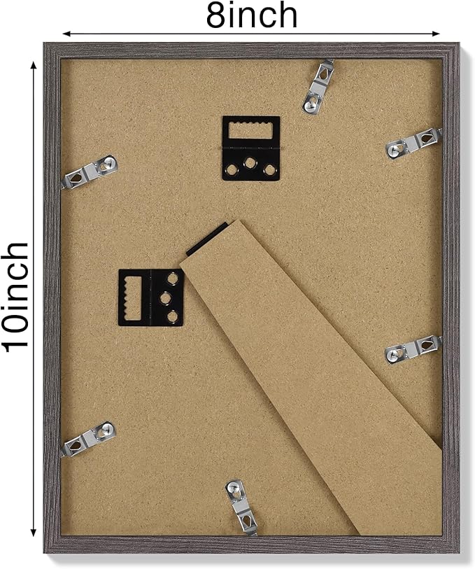 Vittanly 8x10 Picture Frames Set of 4, Display Pictures 5x7 with Mat or 8x10 without Mat, Gallery Frame Set for Wall or Tabletop Display, Engineered Wood with Shatter Resistant Plexiglass, Dark Grey