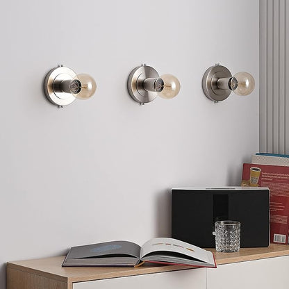 BRIGHTTIA Luna Uno 1-Light Wall Sconce - Mid Century Industrial Modern Flush Mount Fixture For Wall & Ceiling - Minimalist Lamp For Bathroom And Small Spaces - Brushed Nickel (BC0026-1N)