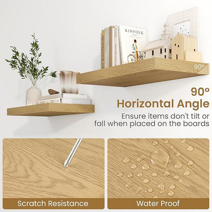 Fun Memories 72 Inch Long Floating Shelves for Wall, 72x9.3 Large Floating Shelf for Bedroom, Kitchen, Bathroom, Wall Mounted Rustic Wood Shelves with Invisible Bracket for Books, Decor, Oak