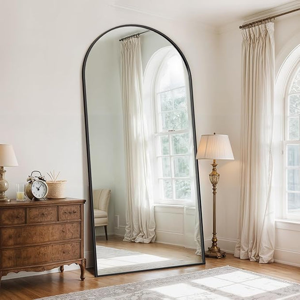 Full Length Mirror, 76" x 34" Arched Full Body Mirror Large Standing Floor Mirrors, Mirrors for Bedroom, Bathroom, Living Room Standing or Wall Leaning, Black