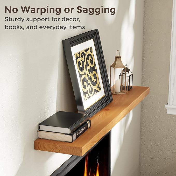 Axeman 48 Inch Floating Shelves for Wall, 9.3" Deep High End Solid Real Wood Wall Shelves with Heavy Duty Invisible Bracket for Living Room, Bedroom, Kitchen, Bathroom, Set of 1, Natural