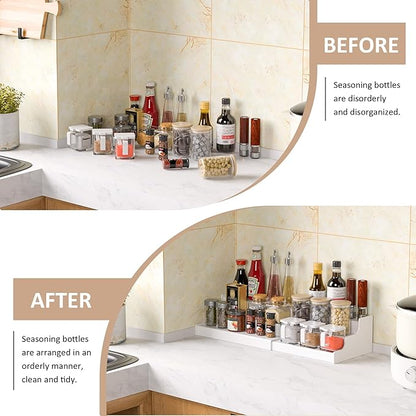 Expandable Spice Rack Cabinet Organizer 3 Tier, White Kitchen Counter Display Shelf, Seasoning Organizer for Cabinet, Moisture Resistant