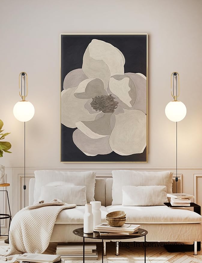 Dimmable Plug in Wall Sconces Set of 2, Modern Globe Wall Light with Rotary Dimmer Switch, Black & Gold Finish with Opal Glass Shade, 7.5Ft Cord & Dimmable G9 Bulb Included for Bedroom Bedside