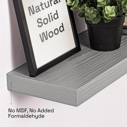 BAOBAB WORKSHOP Wood Floating Shelves for Wall - Rustic Shelf 24 inch - Grey Bathroom Shelves - Solid Wood Shelves for Wall for Bedroom Kitchen Living Room - Gray Finish - 24 x 6.7 Inch, Set of 2