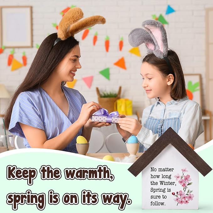 MBL Spring Decorations for Home Office - Wood Spring Inspirational Gifts Easter Basket Stuffers Essentials Farmhouse Rustic Table House Bedroom Living Room Tiered Tray Decor for Women Men Coworkers
