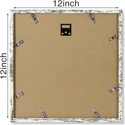 Vittanly 12x12 Picture Frames Set of 4, Display Pictures 8x8 with Mat or 12x12 without Mat, Gallery Frame for Wall Display, Engineered Wood with Shatter Resistant Plexiglass, Distressed White
