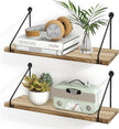 Sapowerntus Floating Shelves Wall Mounted Shelf Rustic Light Wood Bathroom Bedroom Kitchen Hanging Storage Organizer with Triangle Metal Brackets Farmhouse Living Room Office Home Decor Set of 2