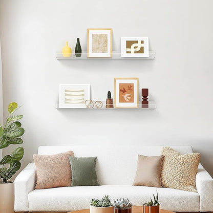 HBlife 36 Inches Floating Shelves Wall Mounted Clear Acrylic Shelves for Figures, 16 Inch Stud Spacing Invisible Floating Bookshelf for Kids and Nursery, 2 Pack (5MM Thick)