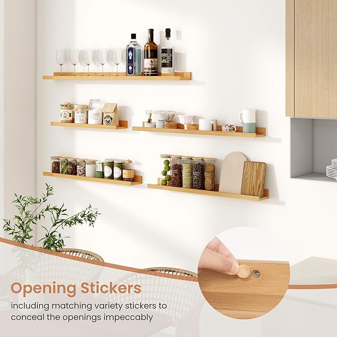 Dreamland Picture Ledge Shelf for Wall, Floating Shelves Set of 2, 48 Inch Long Floating Shelves with Lip for Living Room, Bedroom, Bathroom, Kitchen, Oak