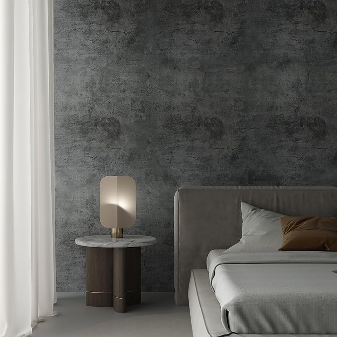 TOTIO Wide Grey Concrete Wallpaper Peel Stick 24x708inch Matte Thicken Waterproof Adhesive Dark Gray Cement Textured Contact Paper Vinyl Wall Paper for Store Rental House Industrial Style Cement Gray