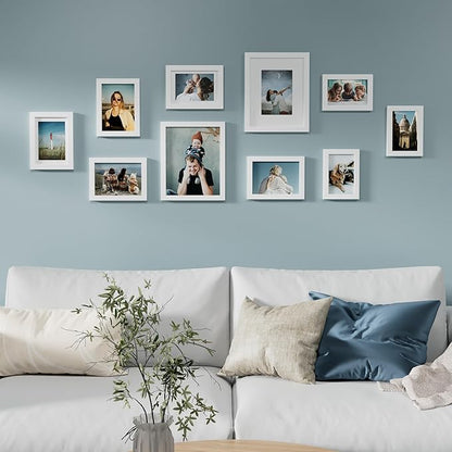 Vittanly 10 Pack Picture Frames Collage Wall Decor, Gallery Wall Frame Set for Wall or Tabletop Display, Engineered Wood and Shatter-resistant Plexiglass, Multi Sizes with 8x10, 5x7, 4x6 Frames, White