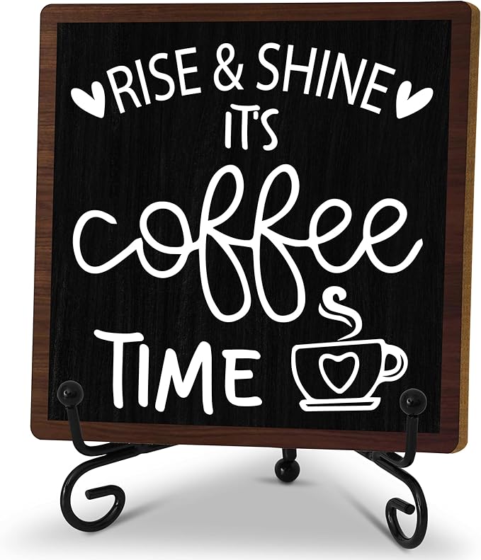 Coffee Desk Decor Sign, Coffee Time Sign With Stand For Farmhouse Home Kitchen Table, Wine Sign For Farmhouse Home Kitchen Bar Shelf Table, Gifts For Family Friend Coworker, B14