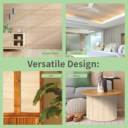 Art3d 48 x 96 Inch Natural Bamboo Wall Panel for Interior Wall Decor, Flexible Pole Wrap Wainscoting Wall Cladding Paneling for Living Room, Bedroom, Office, Kitchen Island, 2-Pack, Light-carbonized