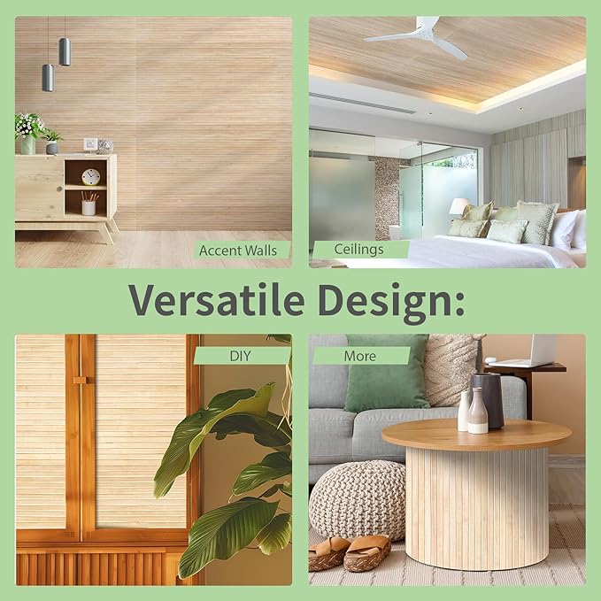 Art3d 48 x 96 Inch Natural Bamboo Wall Panel for Interior Wall Decor, Flexible Pole Wrap Wainscoting Wall Cladding Paneling for Living Room, Bedroom, Office, Kitchen Island, Light-carbonized