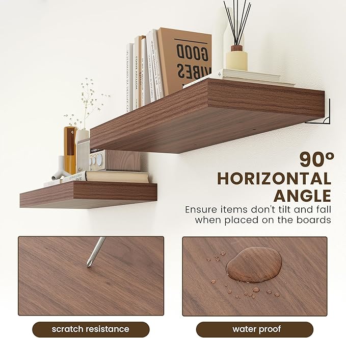 30 Inch Floating Shelves | 12 Inch Deep Walnut Floating Shelves Set of 2 | 30