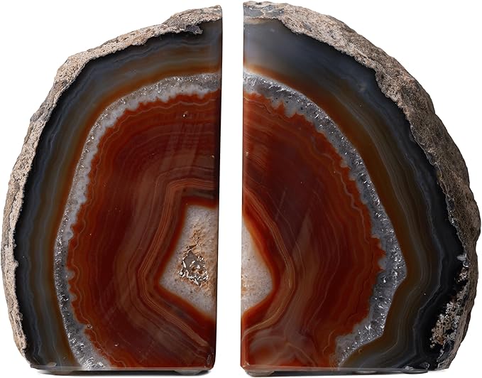 Nature's Decorations Brown Agate Bookends – A+ Grade Geode Heavy Duty Decorative Stone Crystal for Shelves & Bookcases, Natural Polished Bookshelf Decor, 1 Pair 3-4Lbs