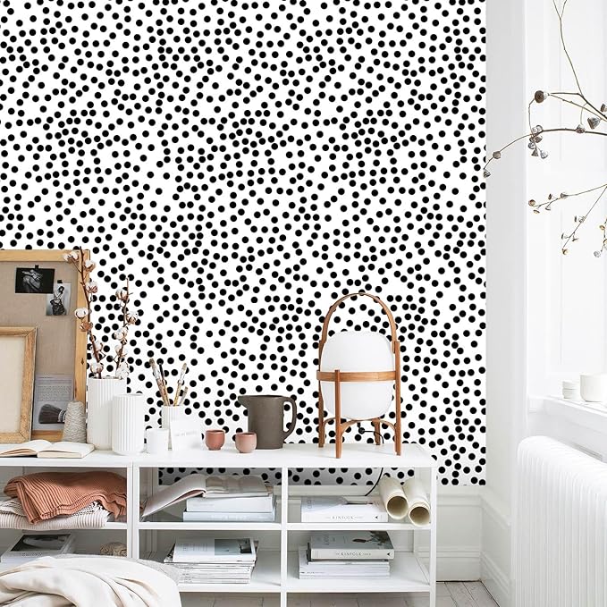 Black and White Polka-Dot Contact Paper Self-Adhesive Contact Paper Moire Dot Peel and Stick Wallpaper Decorative Spots for Walls Nurseryls A Set of 17.3