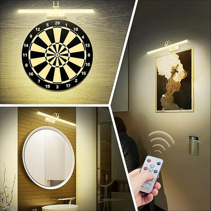 Picture Light,Picture Lights for Wall Cordless,20" Picture Lights with Timer and Dimmable,Battery Wall Lights for Display Gallery Painting Art Frame Portrait-Gold