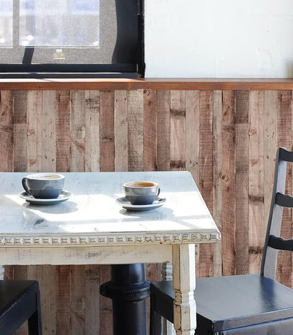 Yun-aeon Natural Wood-Cinnamon Wood Contact Paper Peel and Stick Wallpaper 17.3"x 400"Self Adhesive Removable Vintage Faux Wood Wall Paper Plank Shelf Home Decoration Kitchen Counter Cover Use